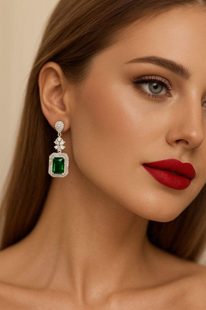 Sparkling Green Cubic Zirconia Drop Earrings