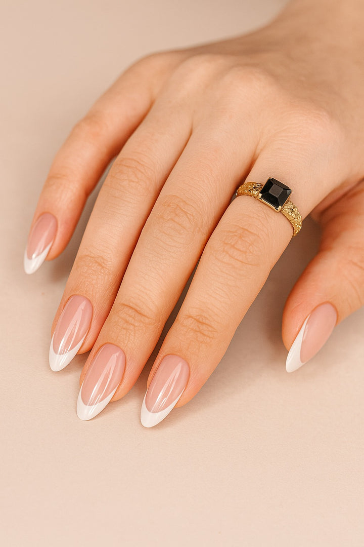 24Pcs White French Edge Almond Press On Nails