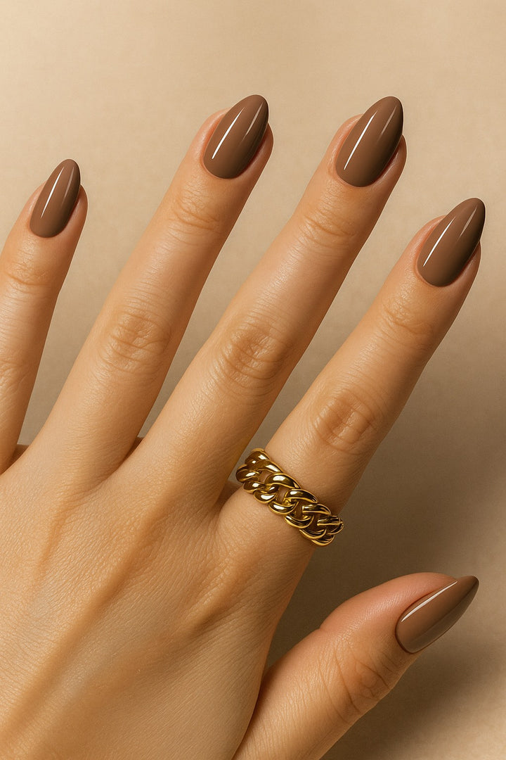 24Pcs Khaki Brown Oval Press On Nails