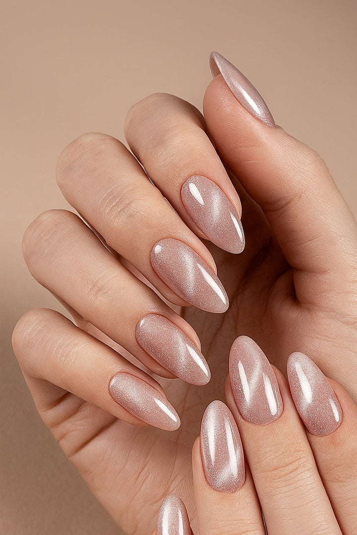 24Pcs Nude &  Cat Eye Almond Press On Nails – Shiny Finish