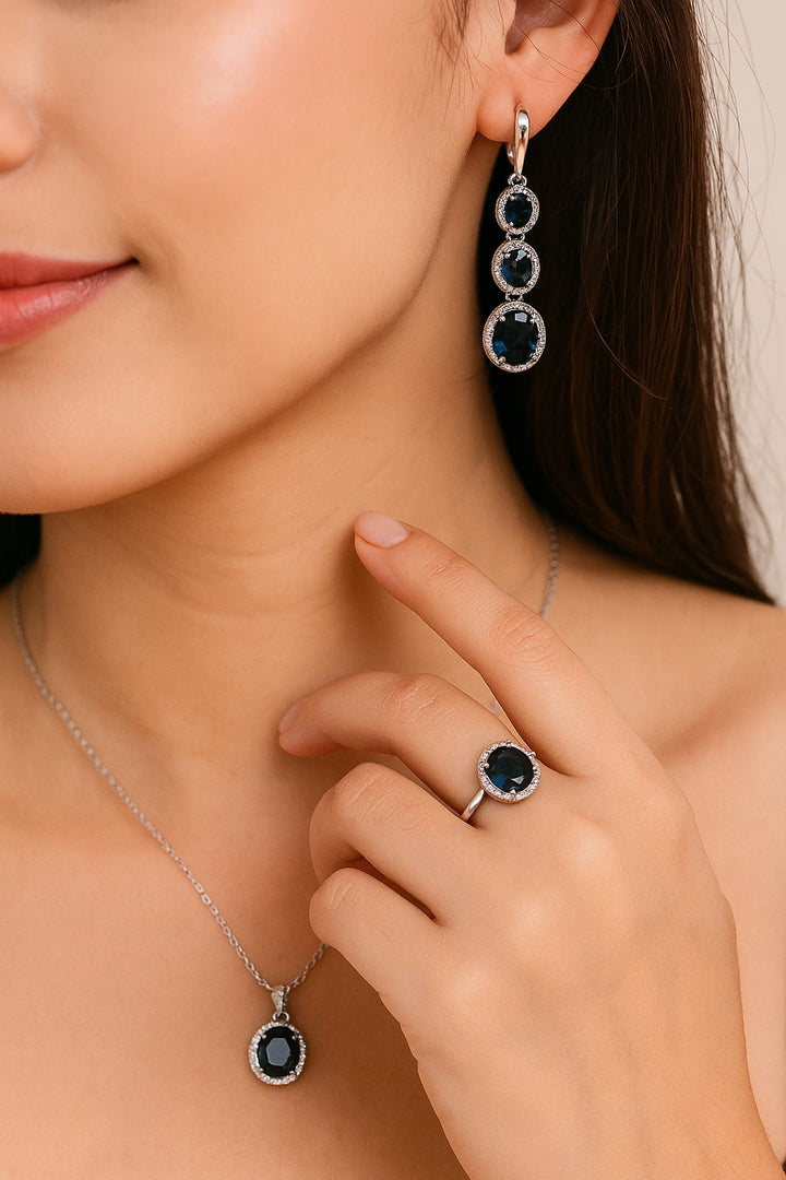 Midnight Sapphire Halo Jewelry Set