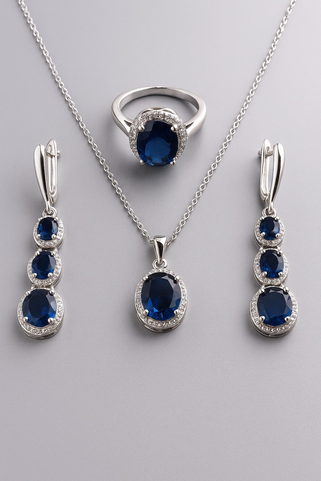 Midnight Sapphire Halo Jewelry Set