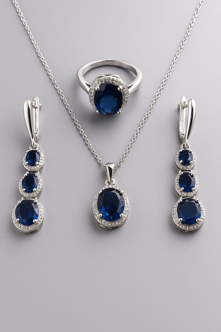 Midnight Sapphire Halo Jewelry Set