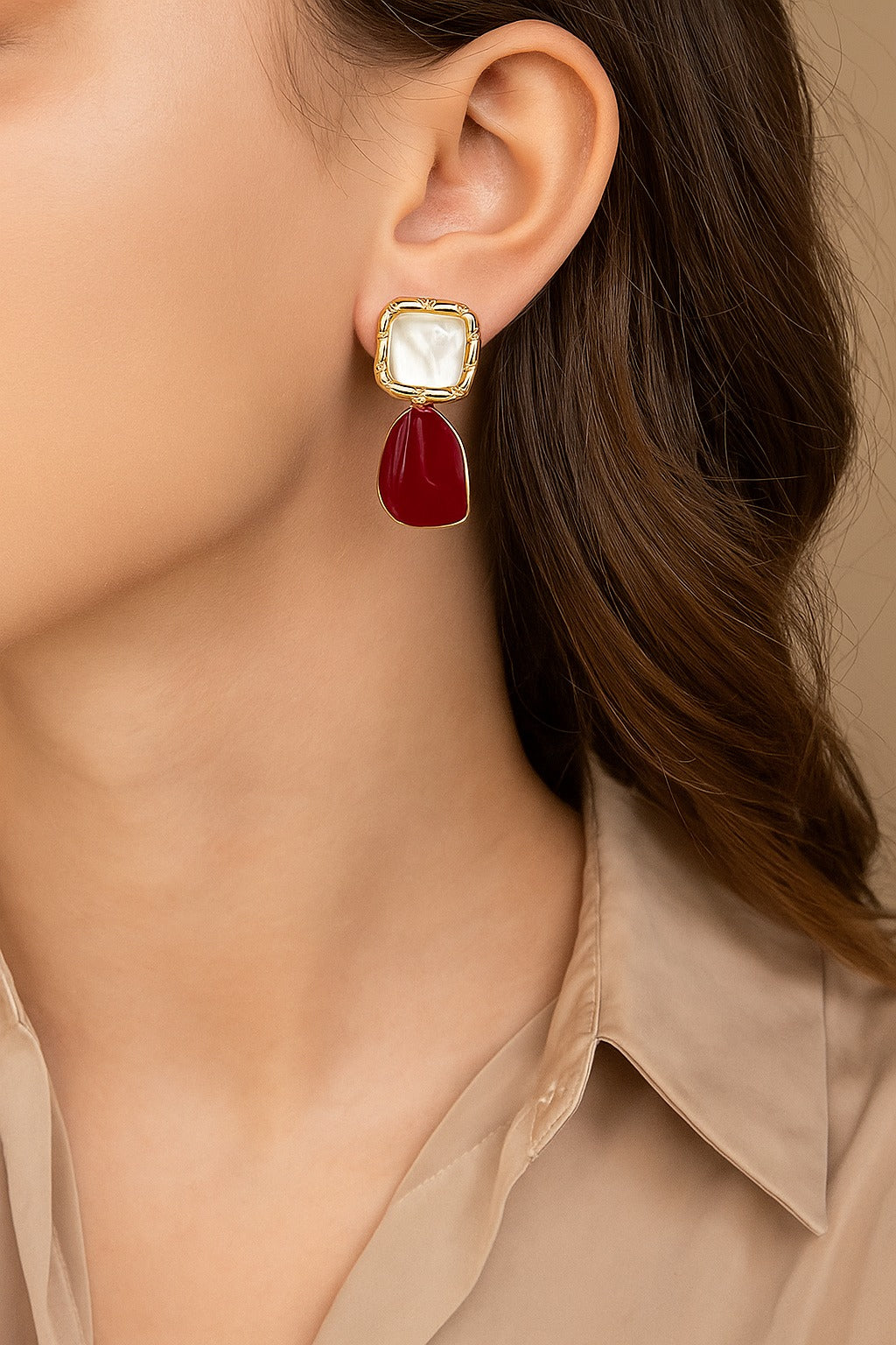 Burgundy Square Earrings