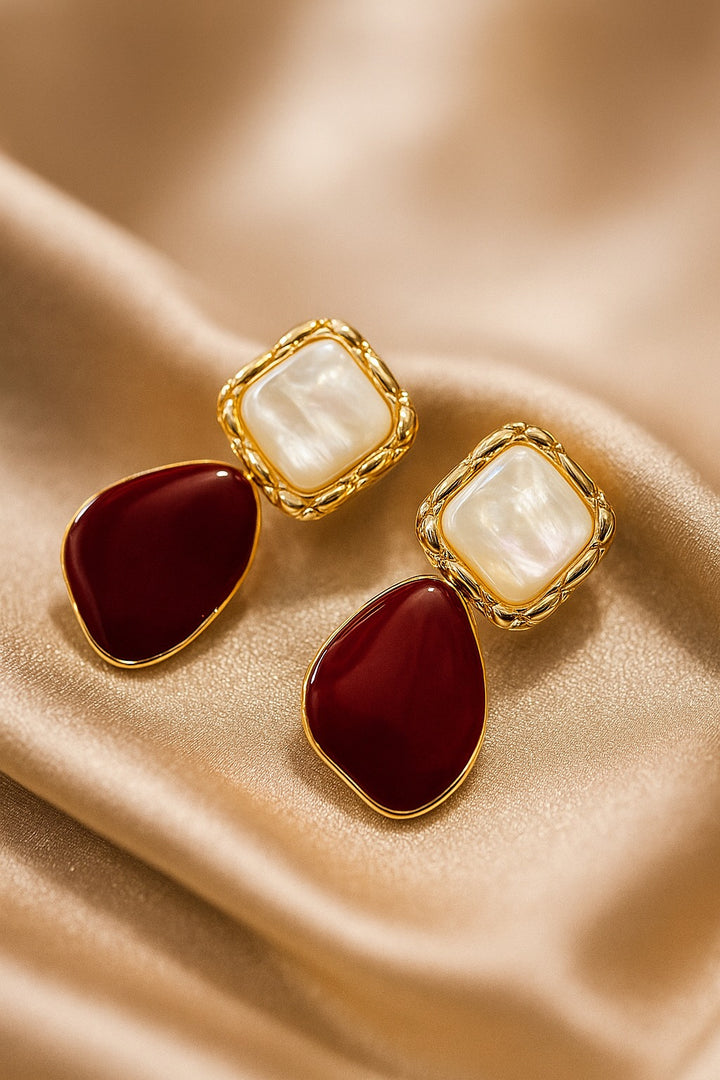 Burgundy Square Earrings