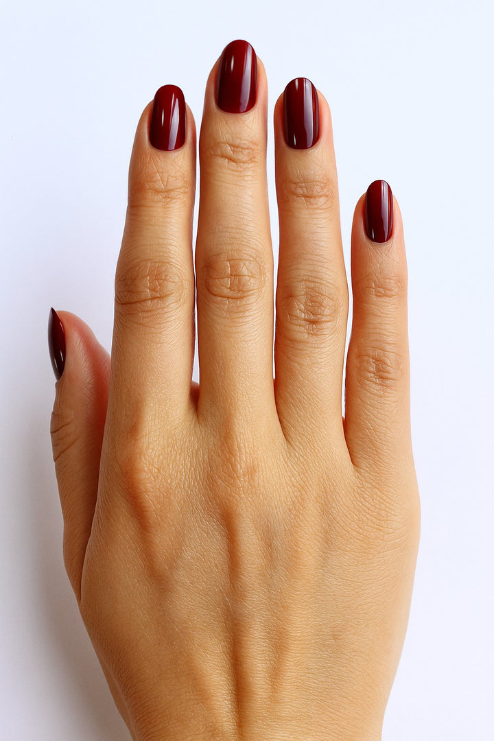 24Pcs Short Square Press On Nails - Glossy Wine Red Fake Nails