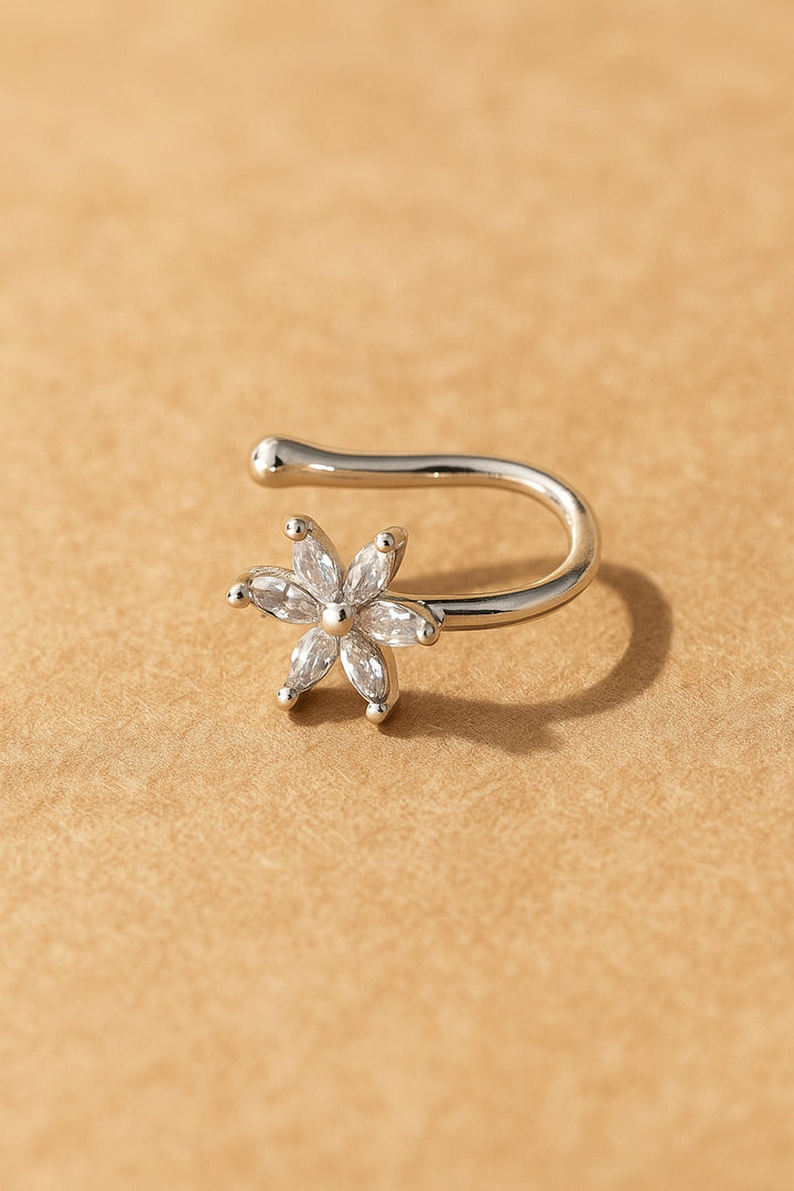 Silver Flower Zirconia Nose Clip – Fake Pierced Nose Ring